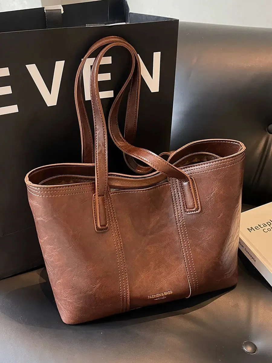 Dual Handles Leather Tote Bag