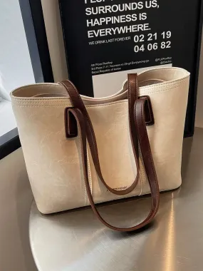 Dual Handles Leather Tote Bag