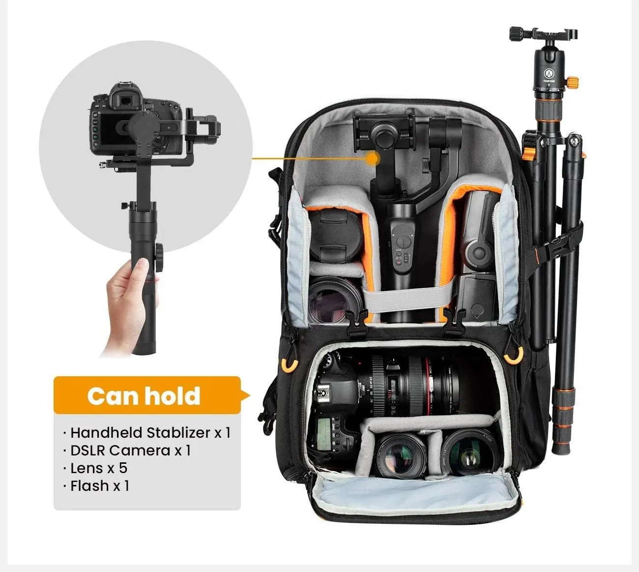 Eirmai TR429 17L Camera Backpack with 15.6" Laptop Compartment & Detachable Dividers for Sony, Panasonic, Fujifilm, Canon, Nikon, DJI, GoPro, iPad, DSLR, Mirrorless Camera Lens, Tripod, Drone, Battery Charger - Men & Women Bag Luggage