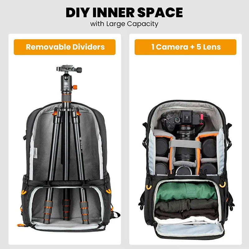Eirmai TR429 17L Camera Backpack with 15.6" Laptop Compartment & Detachable Dividers for Sony, Panasonic, Fujifilm, Canon, Nikon, DJI, GoPro, iPad, DSLR, Mirrorless Camera Lens, Tripod, Drone, Battery Charger - Men & Women Bag Luggage