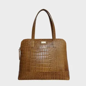 'Eva' Mustard Croc Real Leather Designer Unlined Tote Bag