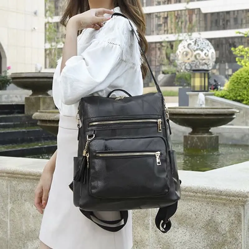 Functional Small Leather Backpack Shoulder Bag Daypack for Women Girls