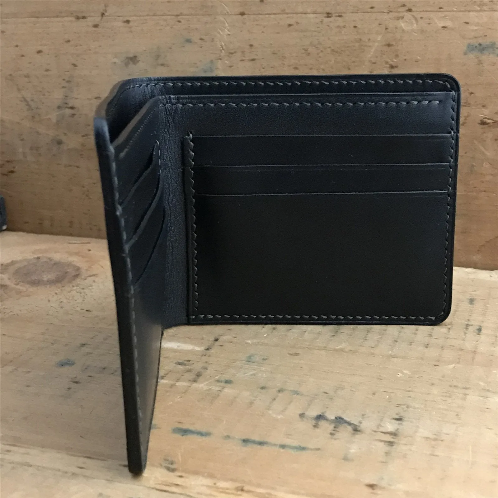 Handmade Black English Bridle Leather Classic Billfold Wallet