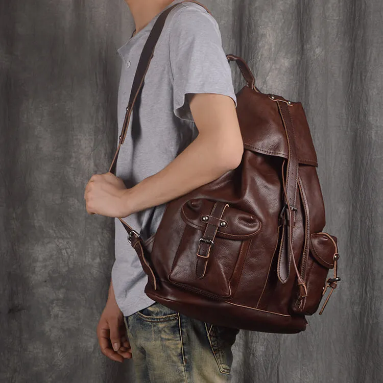 Handmade Vegetable Tanned Leather Travel Backpack, School Backpack GJ9010