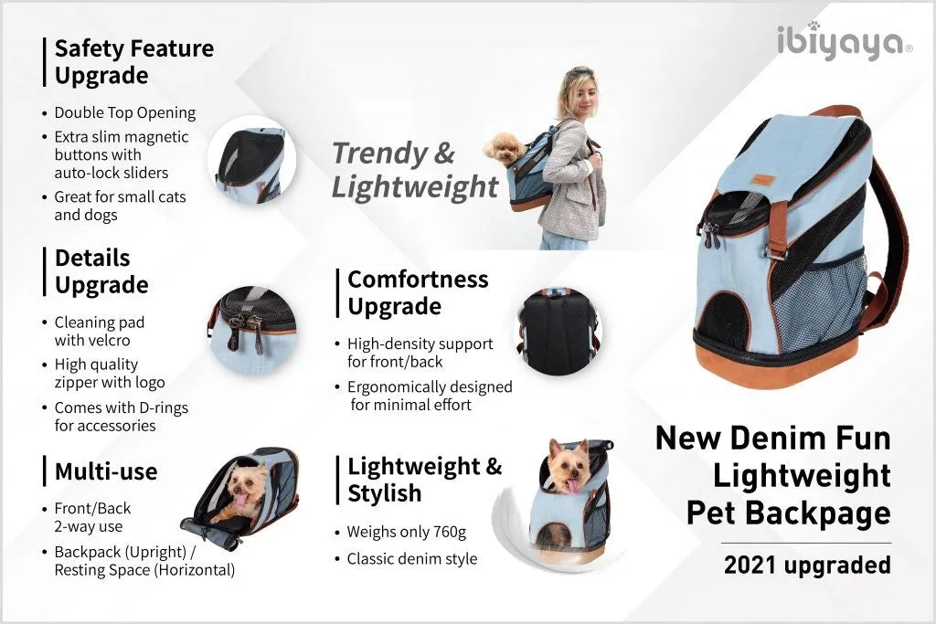 Ibiyaya Denim Fun Lightweight Pet Carrier Dog Backpack 2.0