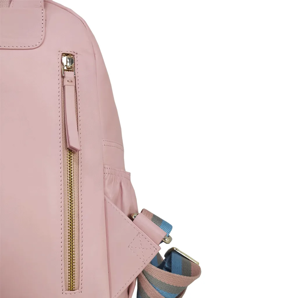 'ISABELLA' Baby Pink Lightweight Luxurious Baby Changing/Diaper Leather Backpack