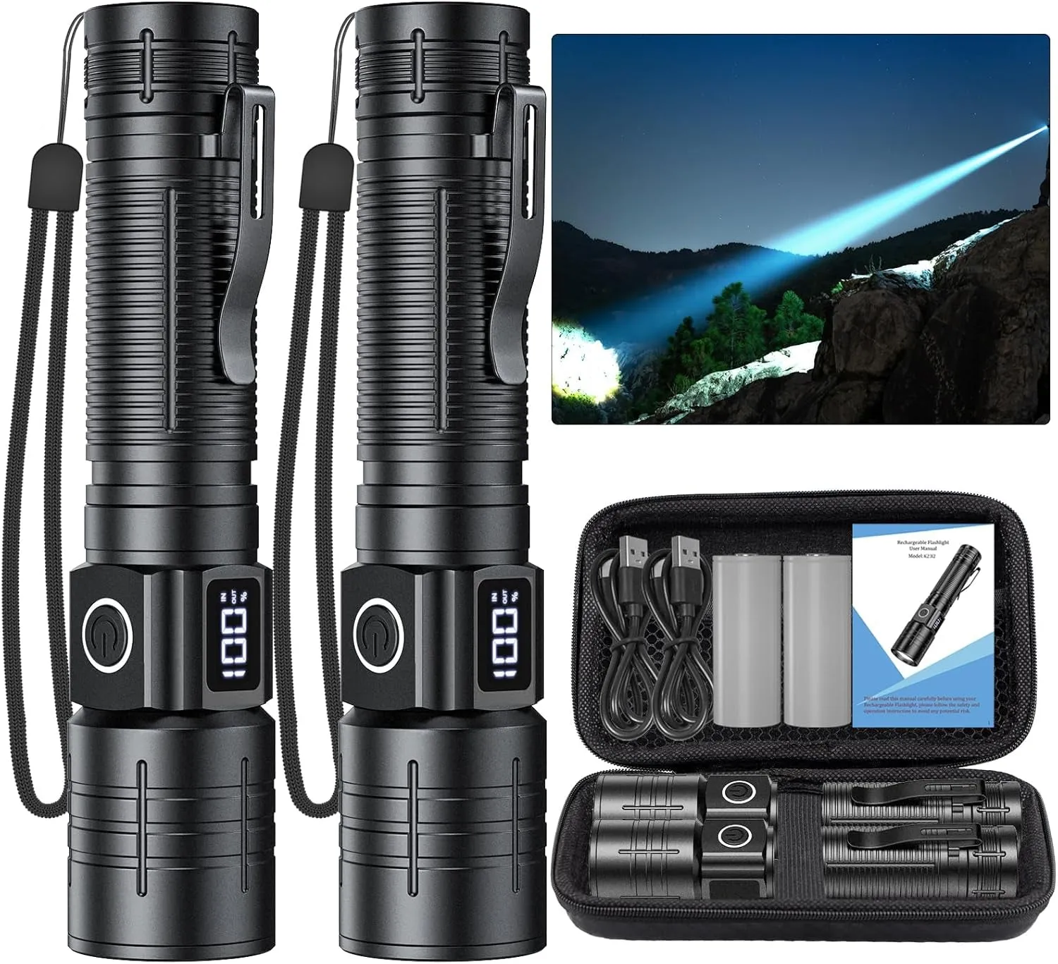 LED Flashlight, High Powered 50000 Lumens 6 Modes Waterproof