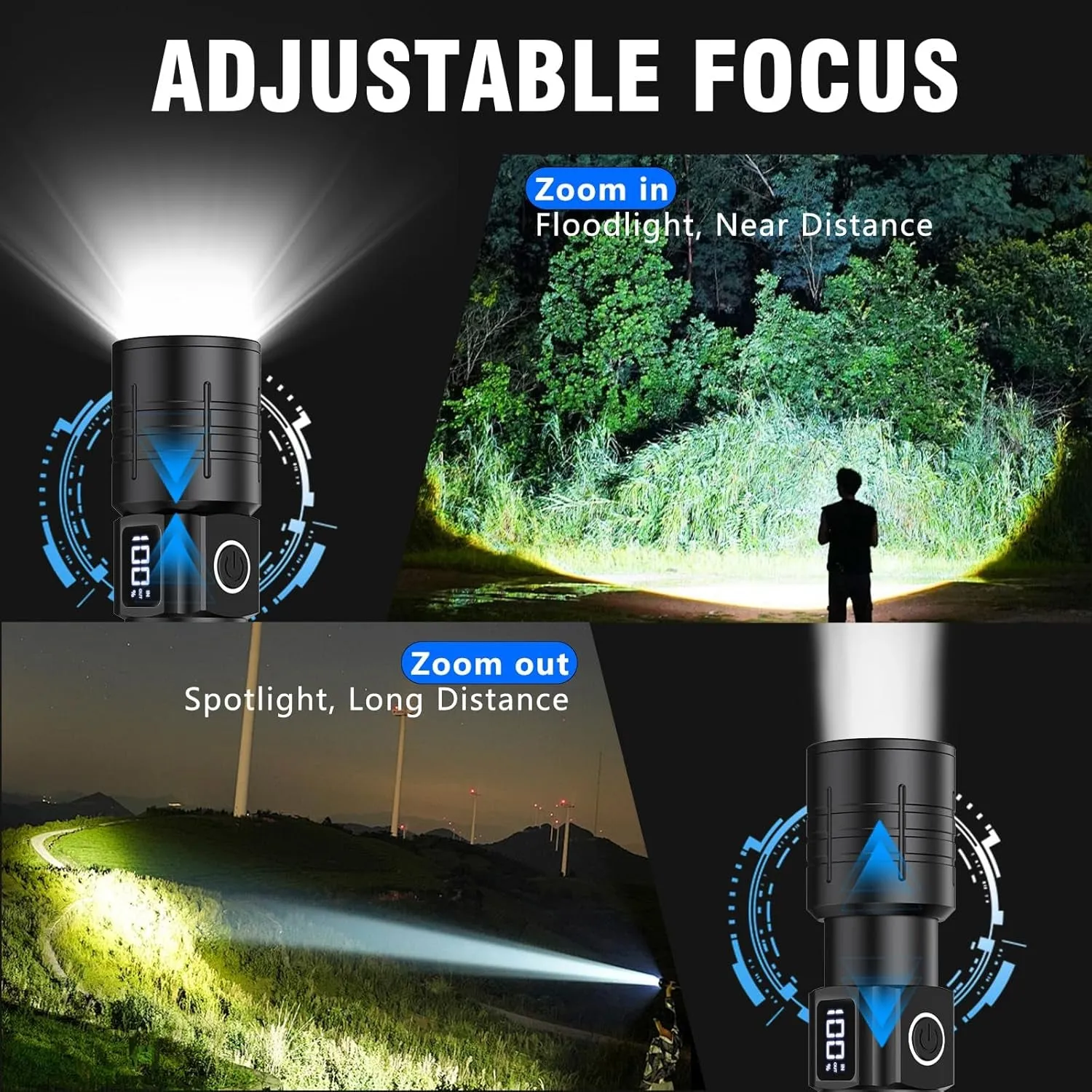 LED Flashlight, High Powered 50000 Lumens 6 Modes Waterproof