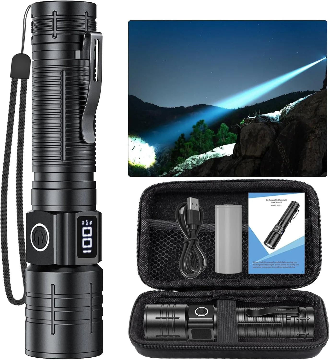 LED Flashlight, High Powered 50000 Lumens 6 Modes Waterproof