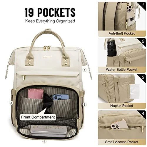 LOVEVOOK Laptop Backpack for Women Fashion Business Computer Backpacks Travel Bags Purse Doctor Nurse Work Backpack with USB Port, Fits 15.6-Inch Laptop Beige-Khaki