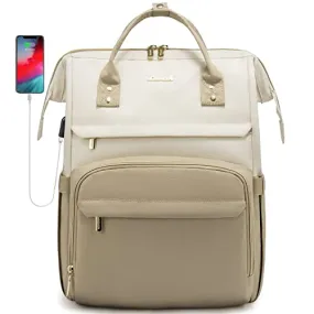 LOVEVOOK Laptop Backpack for Women Fashion Business Computer Backpacks Travel Bags Purse Doctor Nurse Work Backpack with USB Port, Fits 15.6-Inch Laptop Beige-Khaki