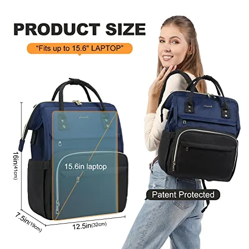 LOVEVOOK Laptop Backpack for Women Travel Business Work Computer Bag Purse with USB Port Fits 15.6-Inch Laptop Navy Blue-Black