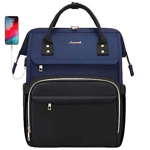 LOVEVOOK Laptop Backpack for Women Travel Business Work Computer Bag Purse with USB Port Fits 15.6-Inch Laptop Navy Blue-Black