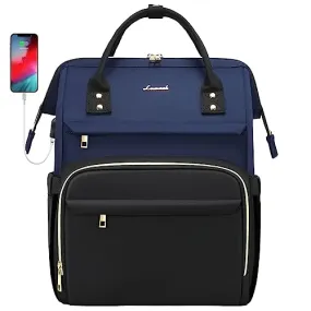 LOVEVOOK Laptop Backpack for Women Travel Business Work Computer Bag Purse with USB Port Fits 15.6-Inch Laptop Navy Blue-Black