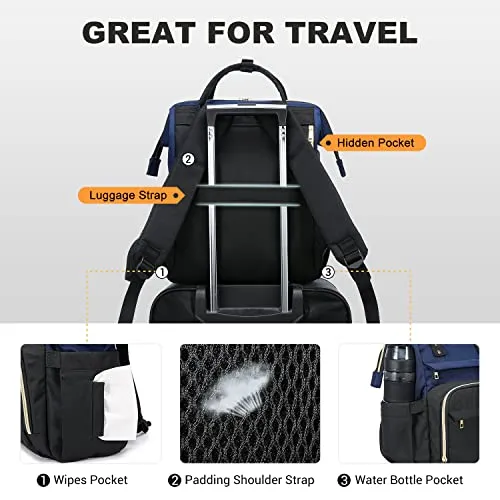 LOVEVOOK Laptop Backpack for Women Travel Business Work Computer Bag Purse with USB Port Fits 15.6-Inch Laptop Navy Blue-Black