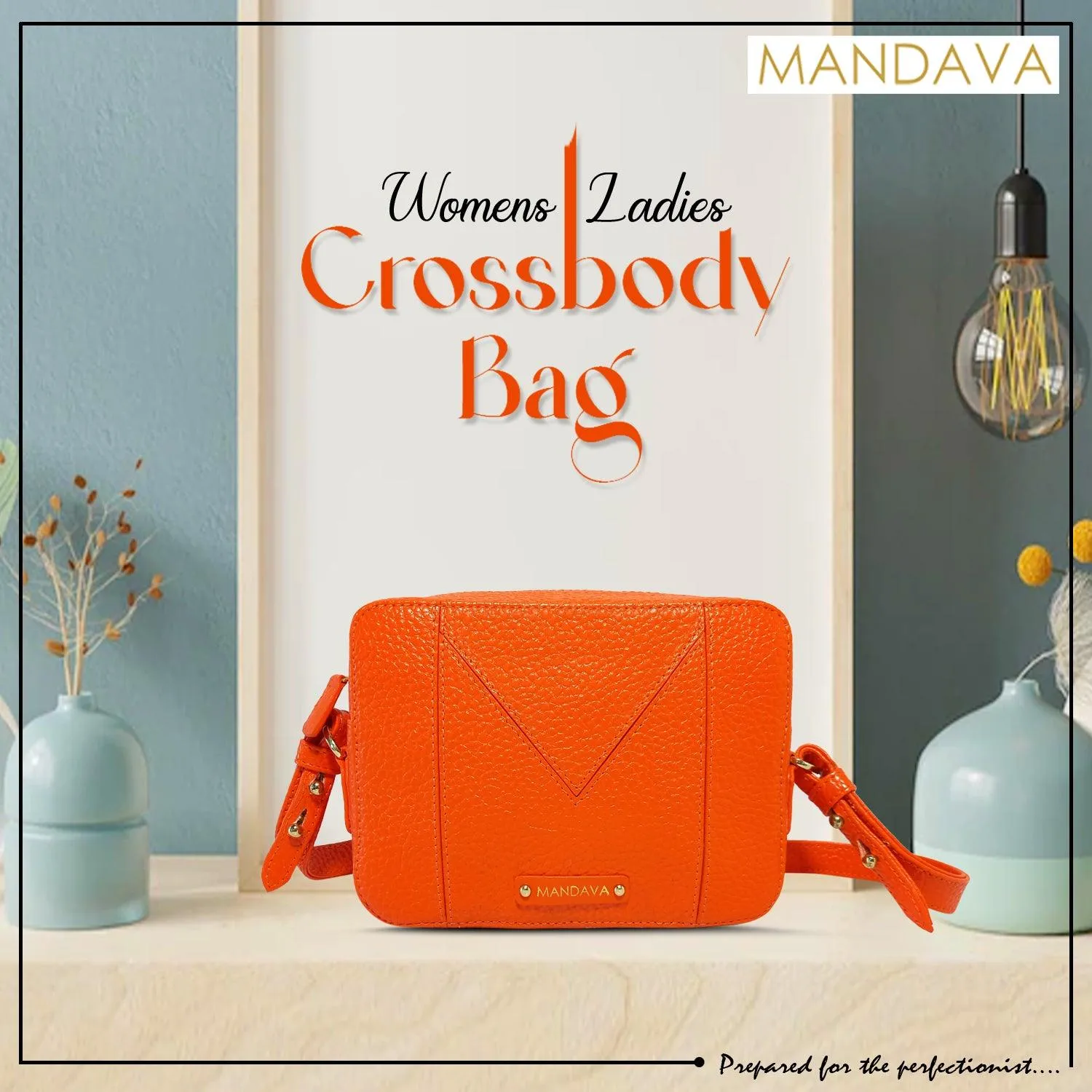 MANDAVA Women's PU Leather Crossbody Bag | Ladies Mini Shoulder Bag with Adjustable & Detachable Strap (Orange)