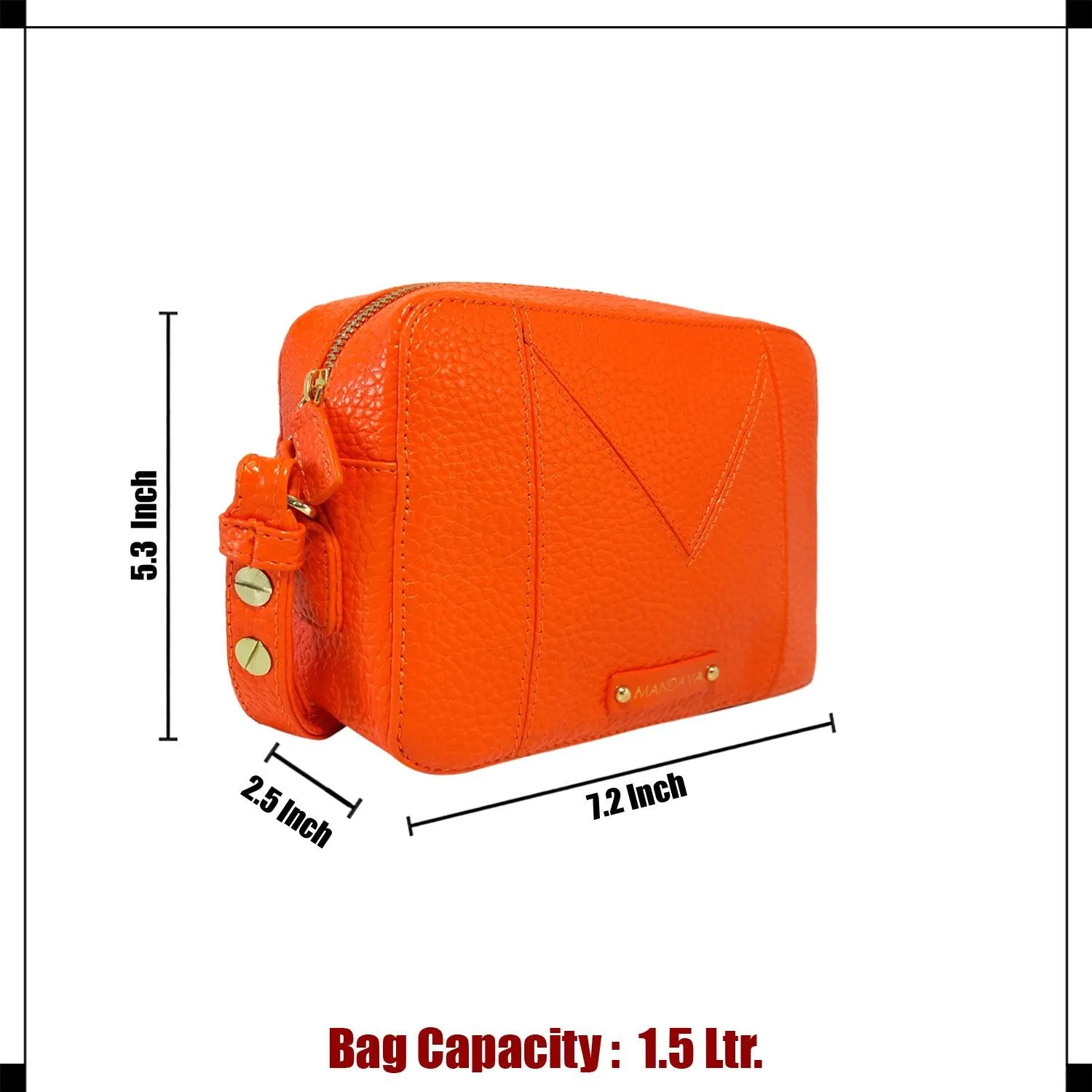 MANDAVA Women's PU Leather Crossbody Bag | Ladies Mini Shoulder Bag with Adjustable & Detachable Strap (Orange)