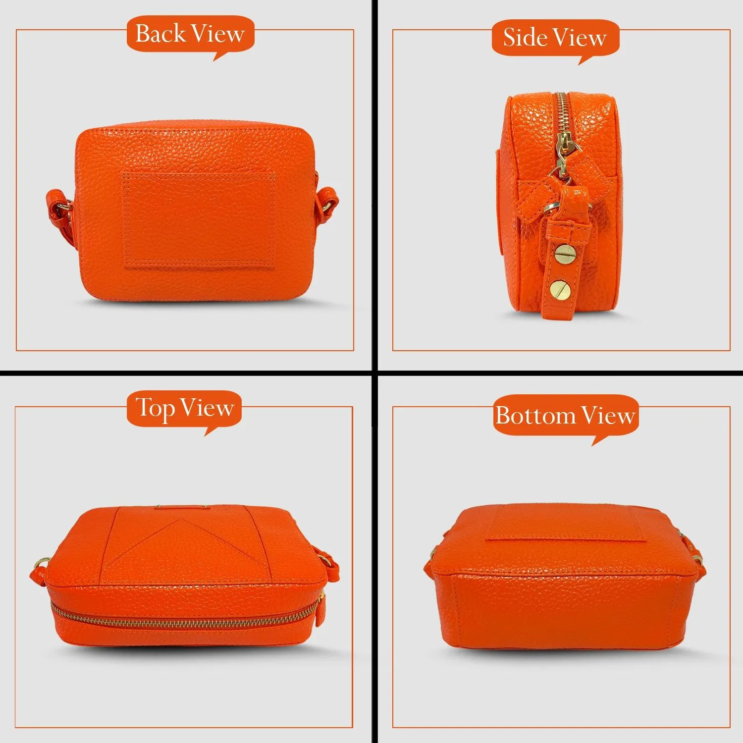 MANDAVA Women's PU Leather Crossbody Bag | Ladies Mini Shoulder Bag with Adjustable & Detachable Strap (Orange)