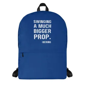 Mens "SWINGING A MUCH BIGGER PROP" Backpack in dark navy with white logo