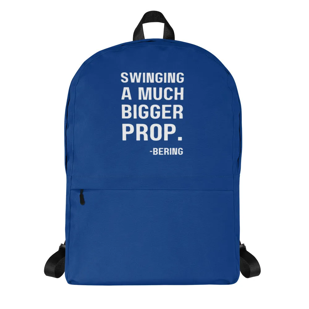 Mens "SWINGING A MUCH BIGGER PROP" Backpack in dark navy with white logo