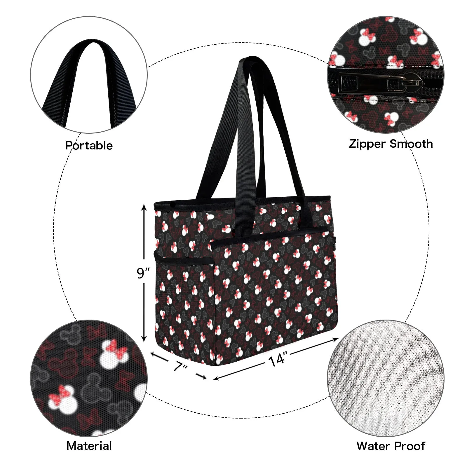 Mickey And Minnie Dots Large Capacity Insulated Tote Bag