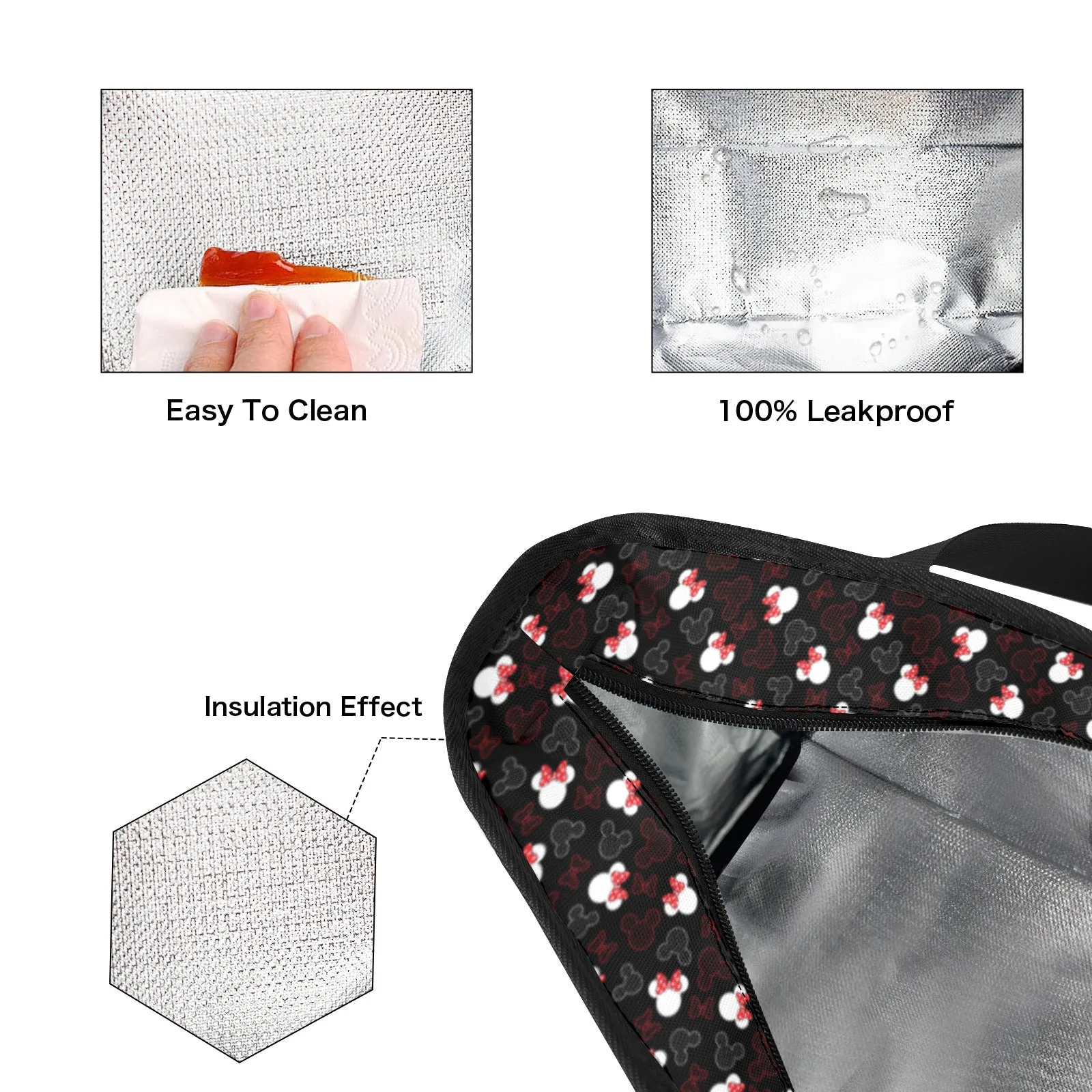 Mickey And Minnie Dots Large Capacity Insulated Tote Bag
