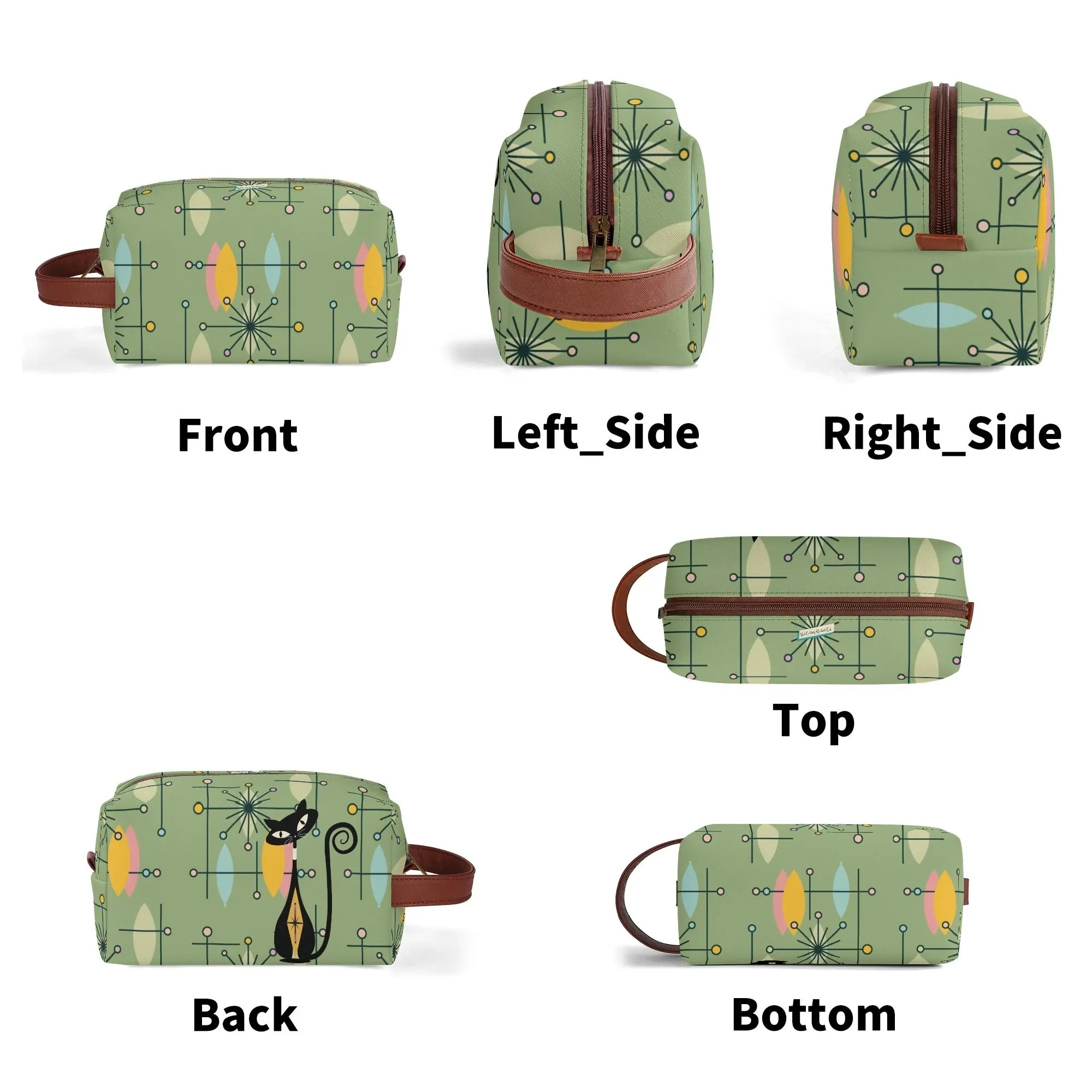 Mid Mod Kitschy Atomic Cat Travel Toiletry Bag