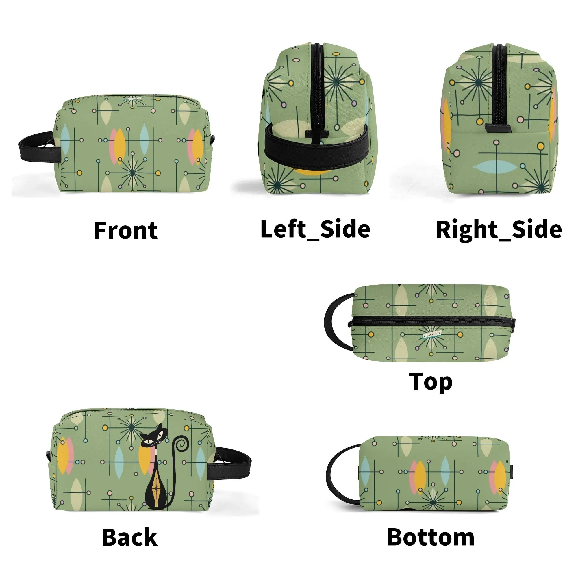 Mid Mod Kitschy Atomic Cat Travel Toiletry Bag