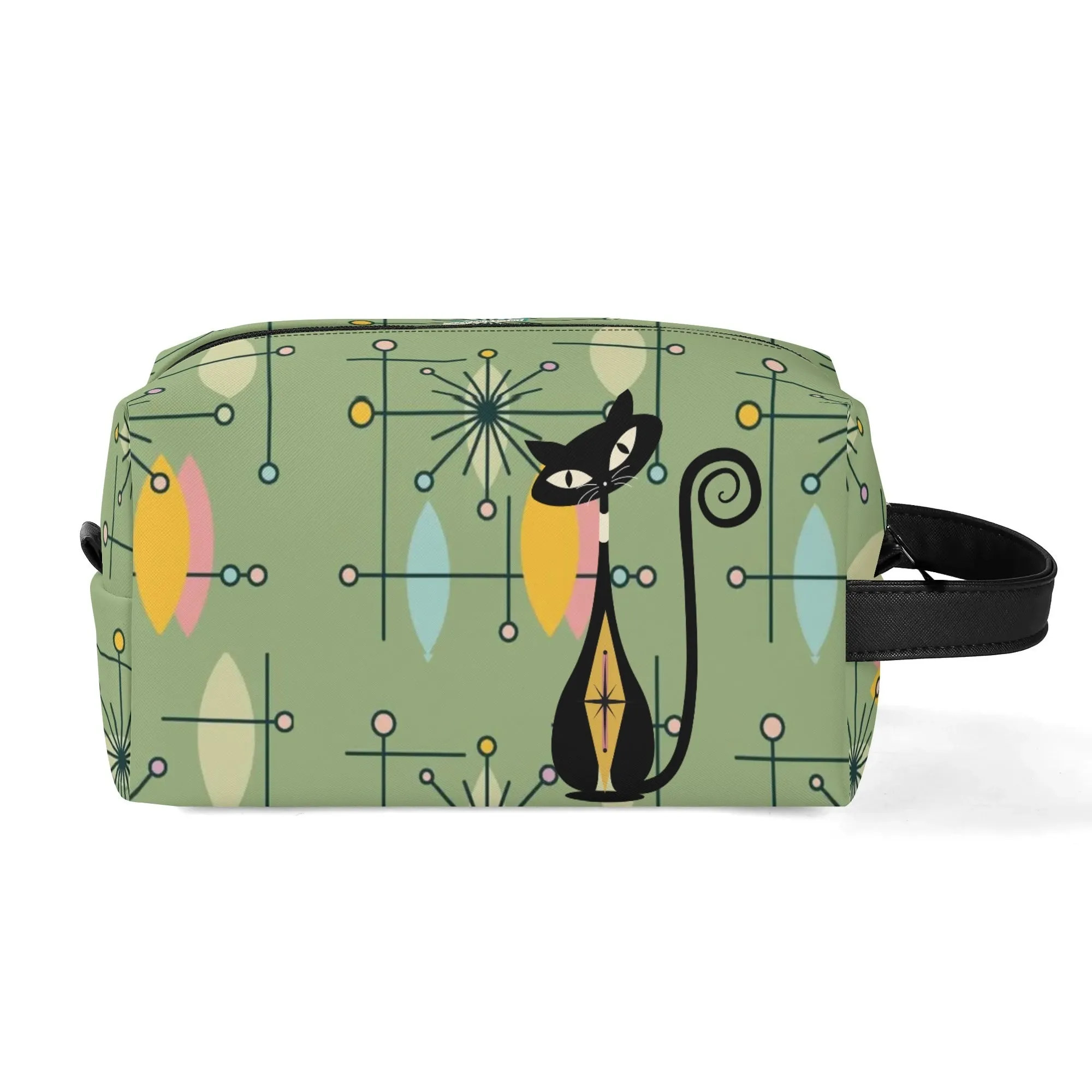 Mid Mod Kitschy Atomic Cat Travel Toiletry Bag