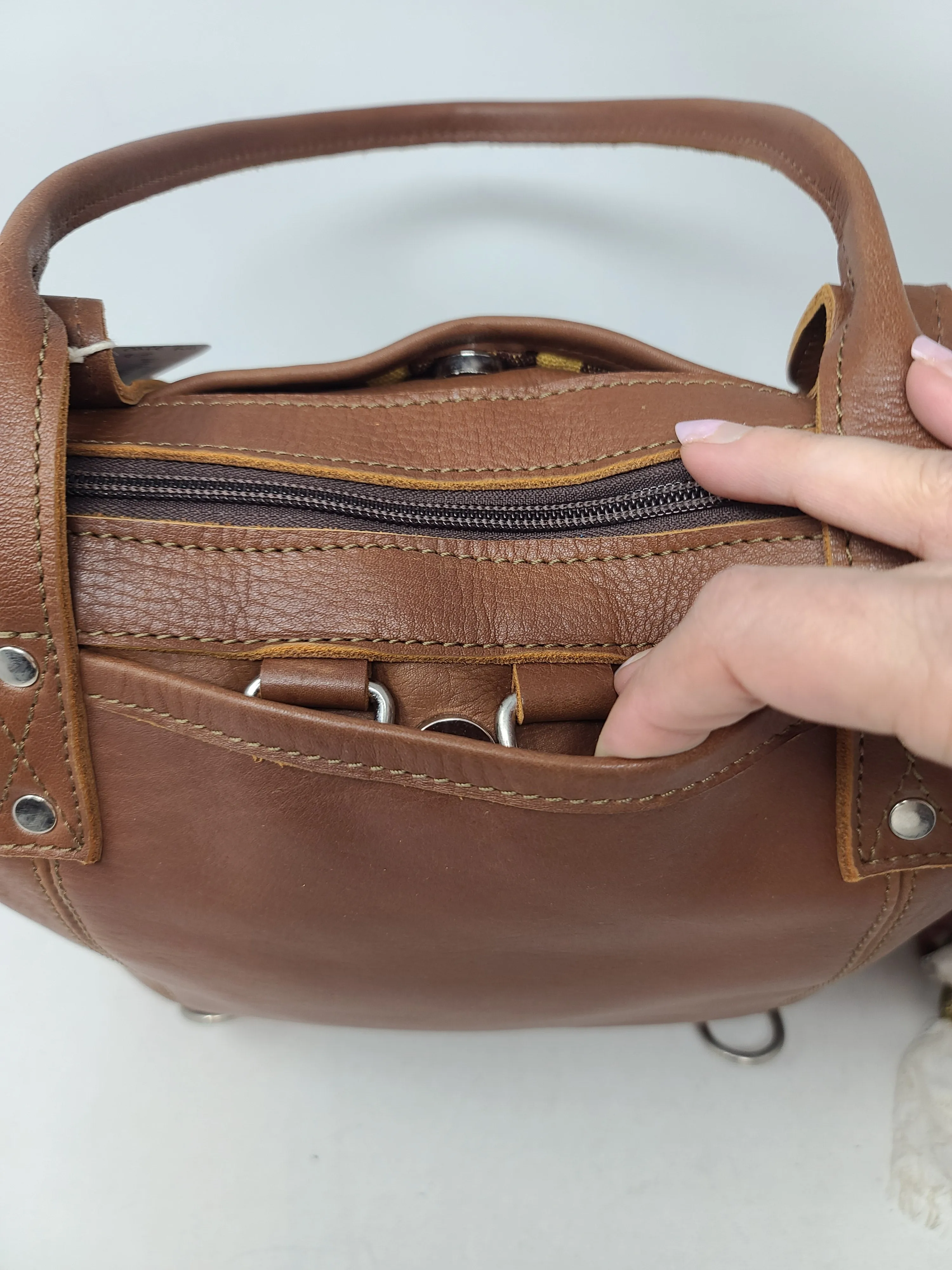 MINI CDB BROWN LEATHER NUTMEG JASPE LINED