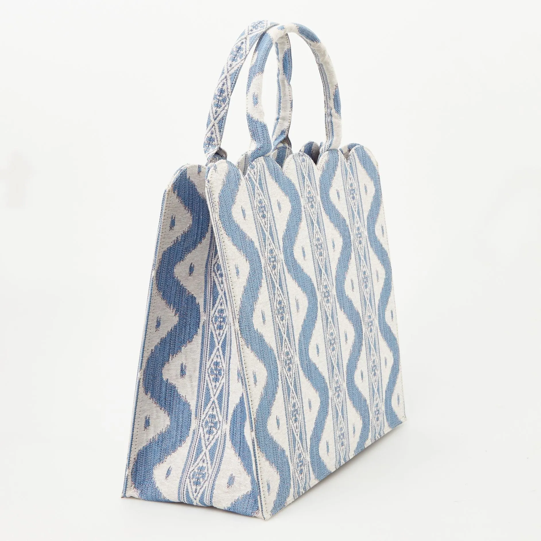Mrs. Alice Tote Bag (Blue Ikat) With Bow