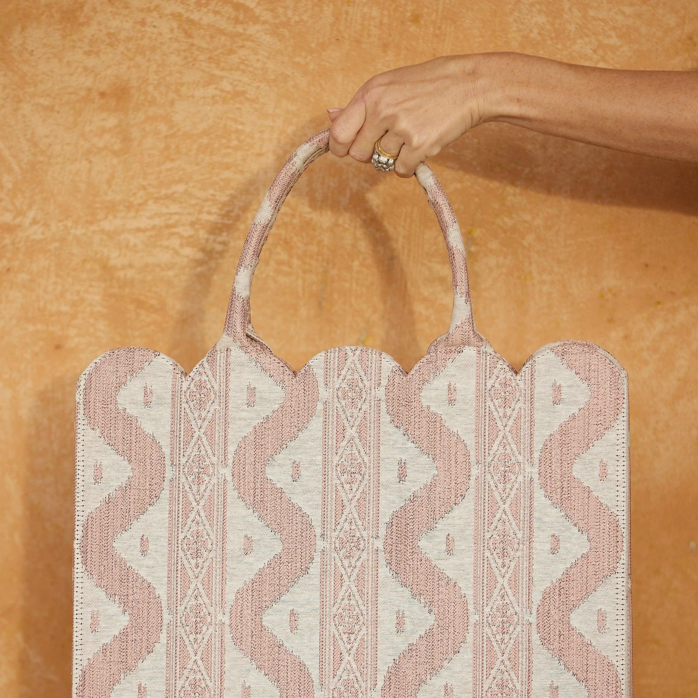 Mrs. Alice Tote Bag (Pink Ikat) With Bow