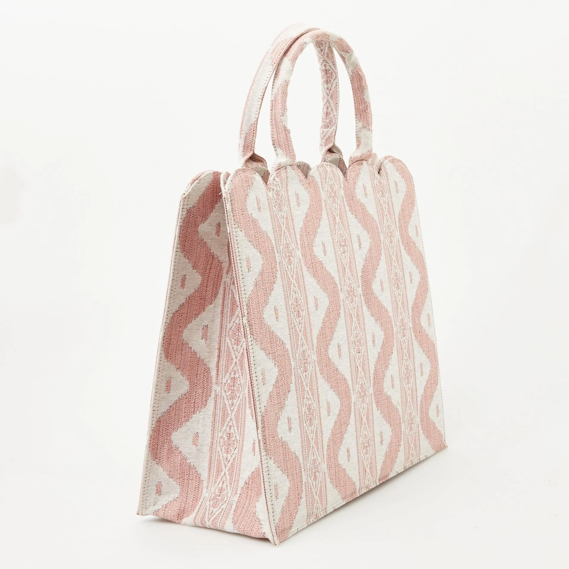 Mrs. Alice Tote Bag (Pink Ikat) With Bow