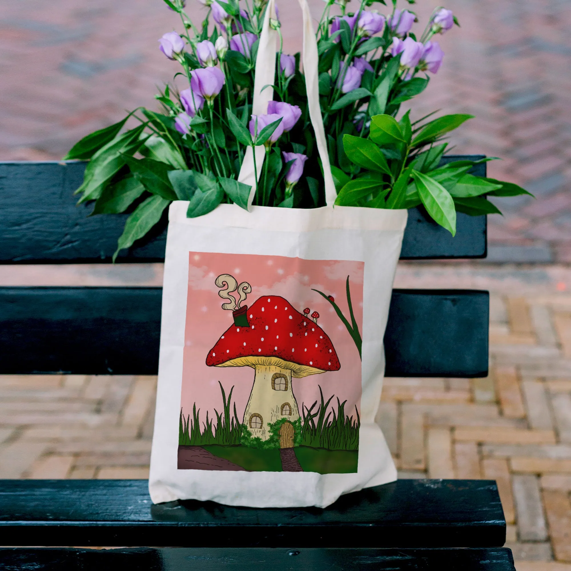 Mushroom House Tote Bag