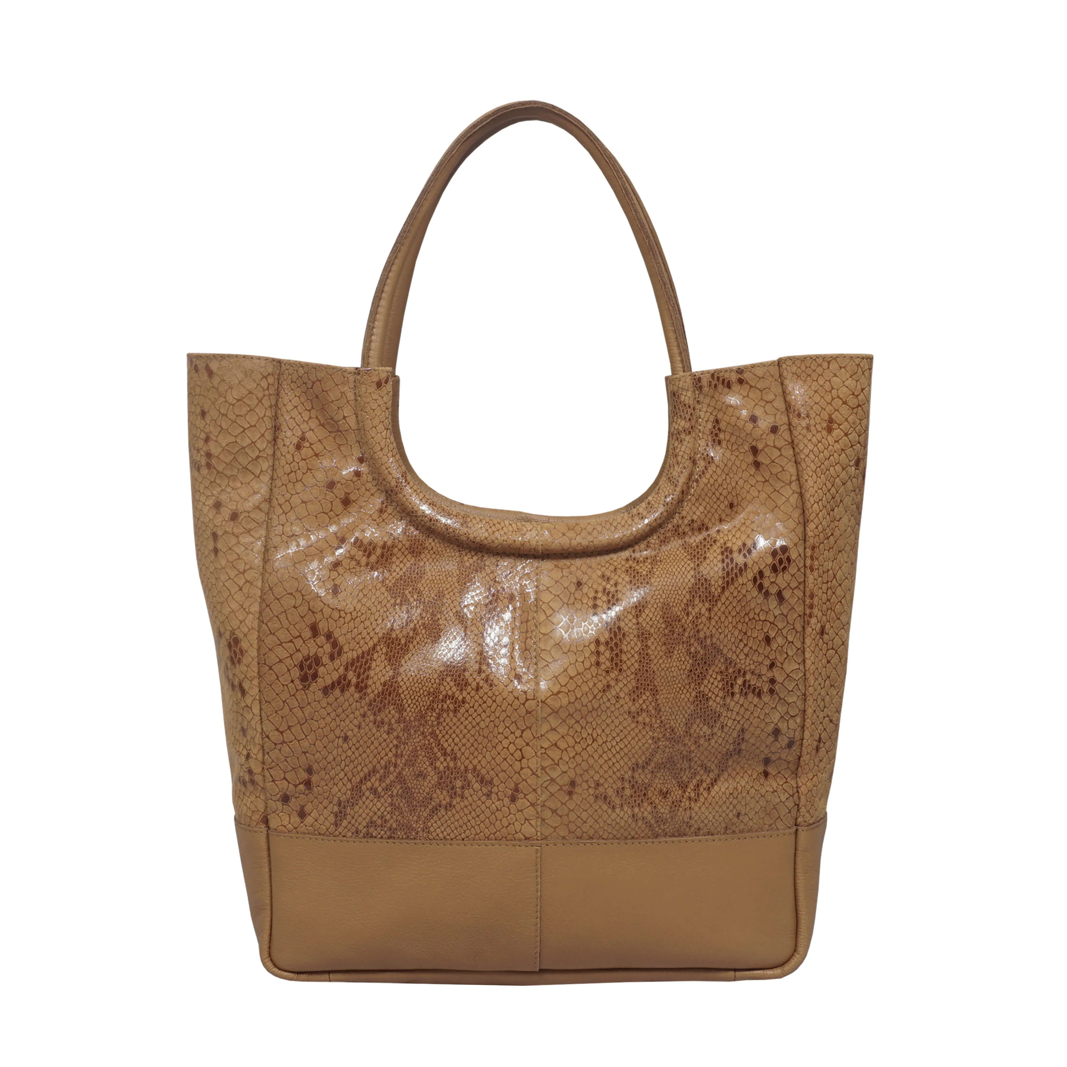 'PENNY' Tan Python Snake Print Real Leather Tote Bag