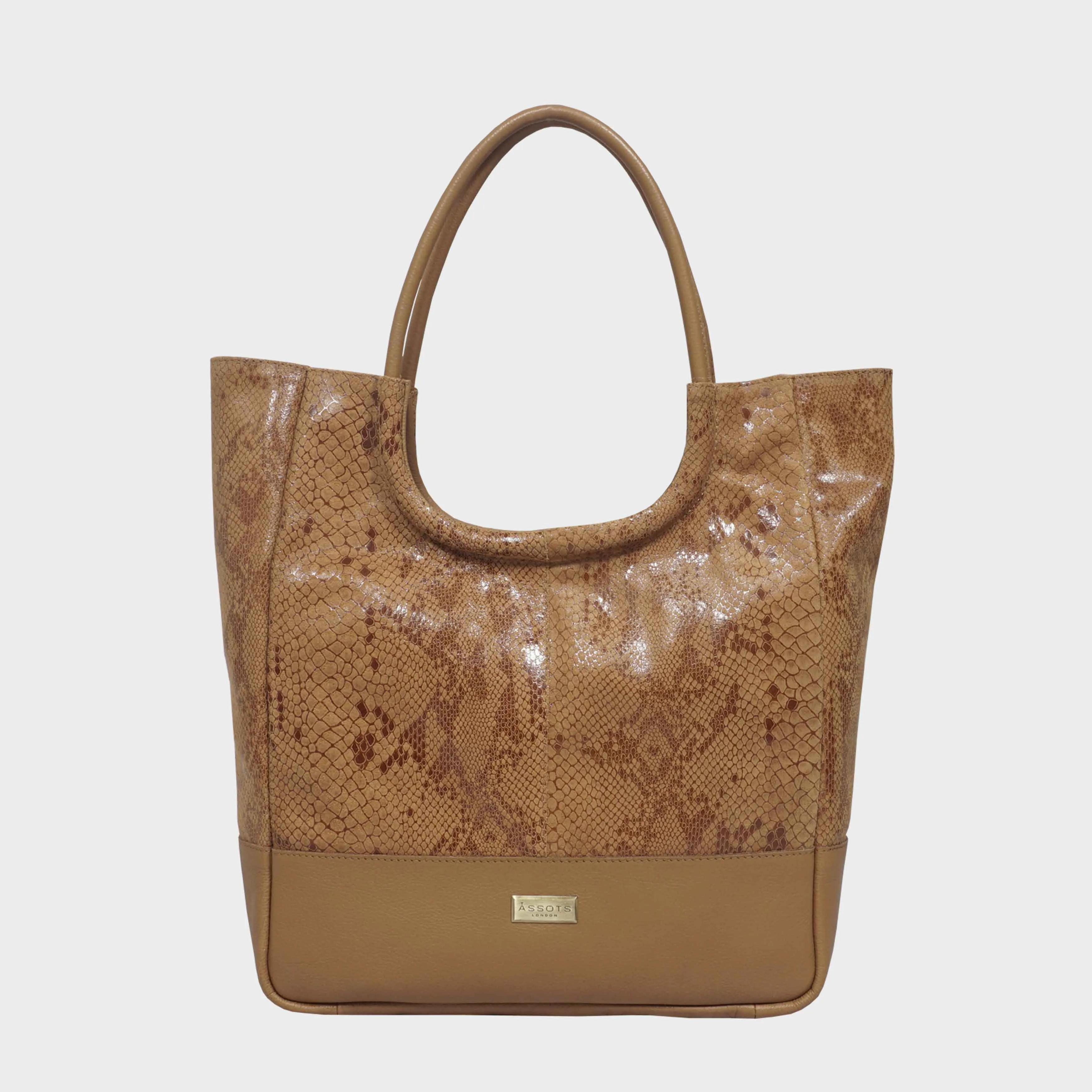 'PENNY' Tan Python Snake Print Real Leather Tote Bag