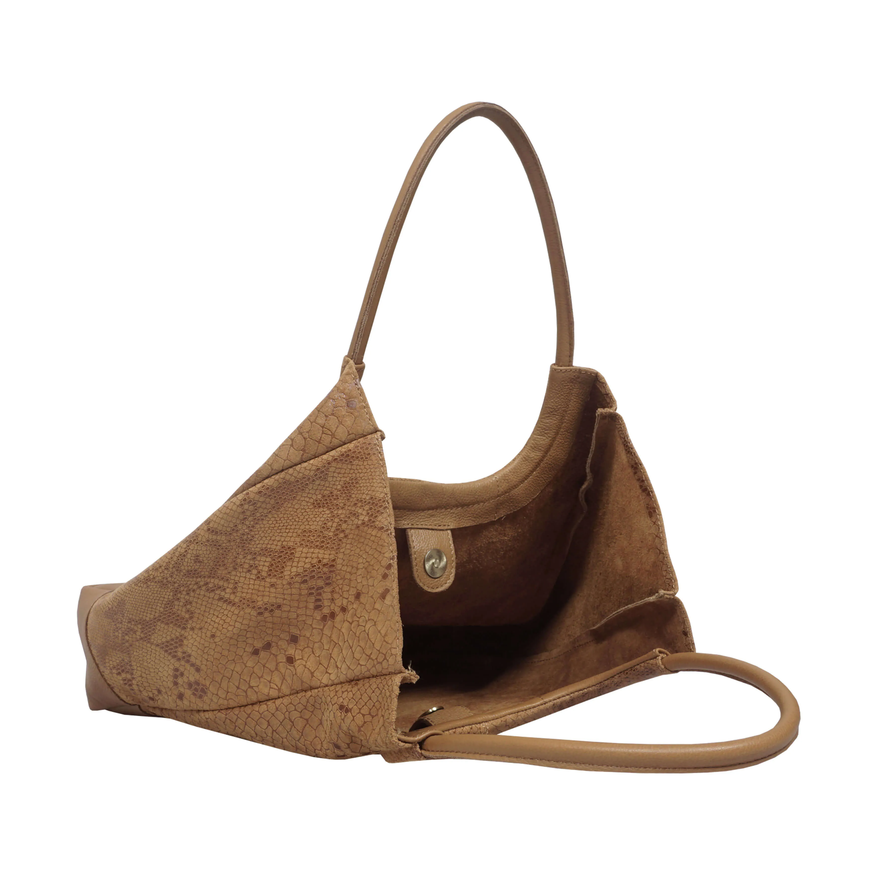 'PENNY' Tan Python Snake Print Real Leather Tote Bag
