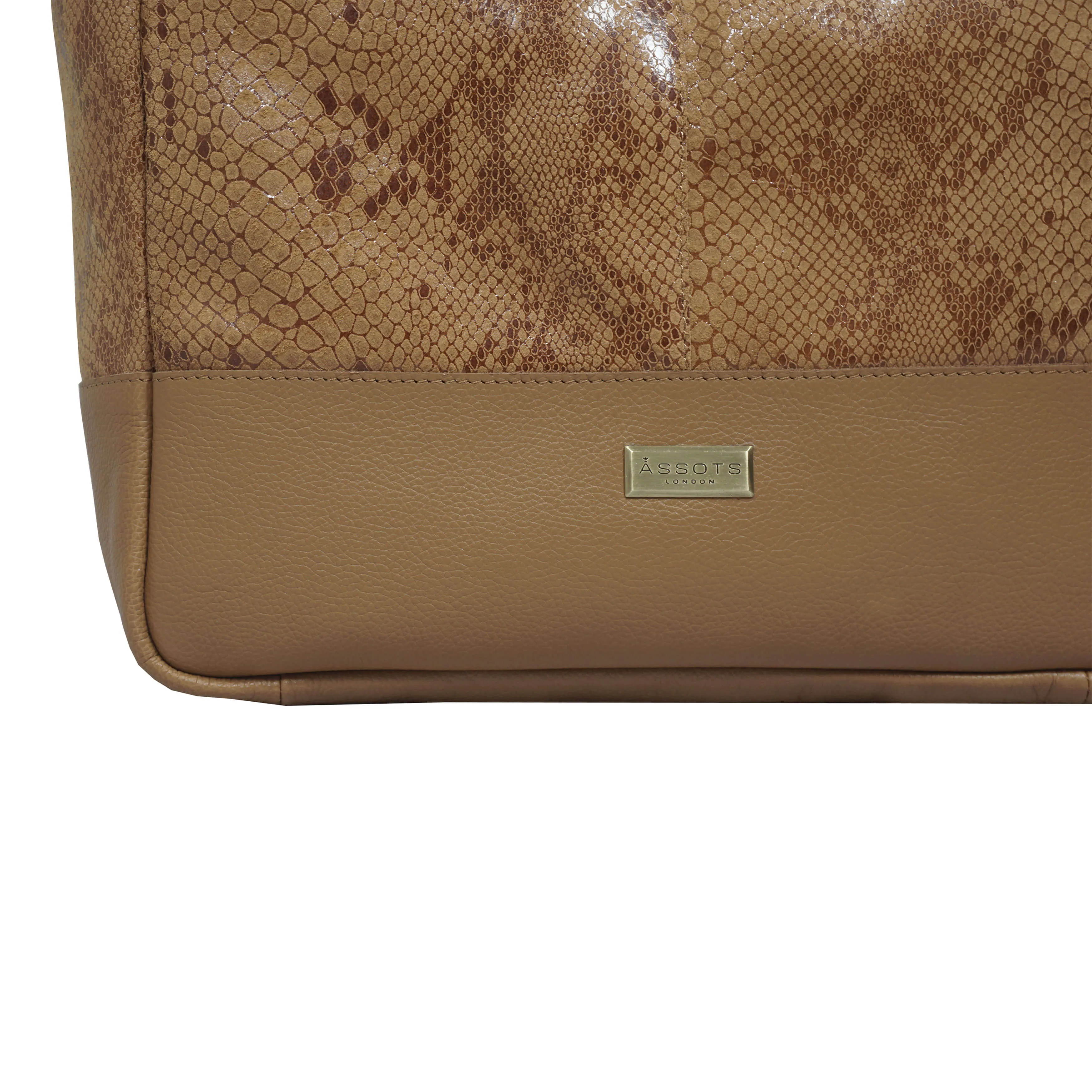 'PENNY' Tan Python Snake Print Real Leather Tote Bag
