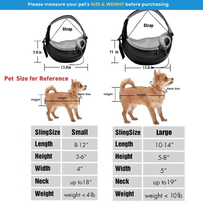 Pet Sling - Pet Carrier Shoulder Bag – Comfortable and Secure Travel for Small Pets