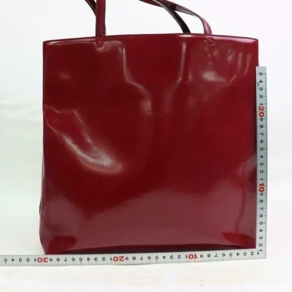 Prada Red Patent And Red Leather Satchel Style Or Tote with Chrome