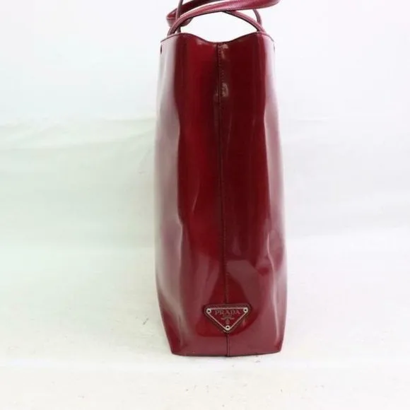 Prada Red Patent And Red Leather Satchel Style Or Tote with Chrome