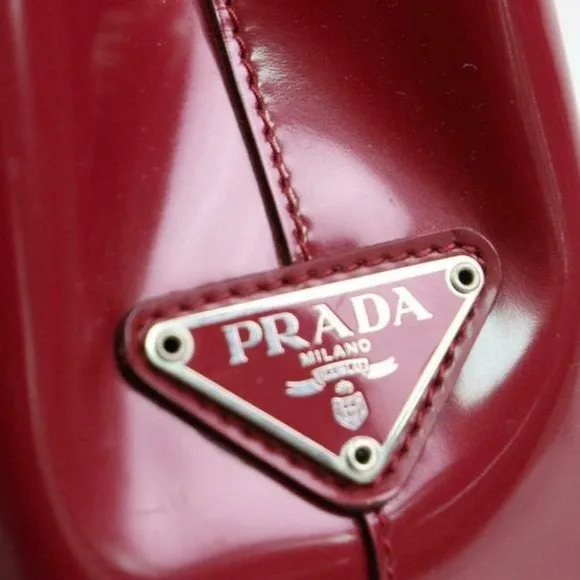 Prada Red Patent And Red Leather Satchel Style Or Tote with Chrome