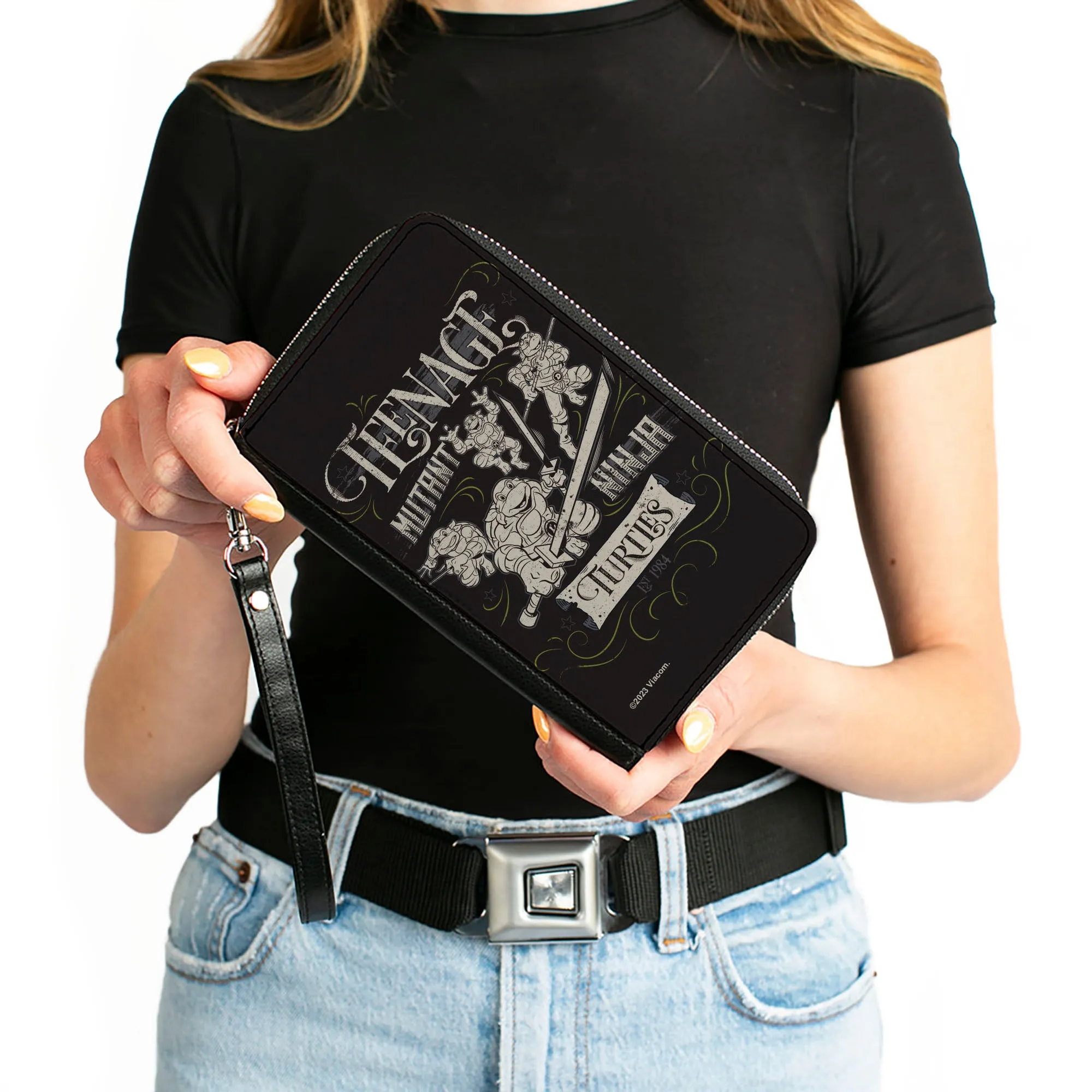 PU Zip Around Wallet Rectangle - TEENAGE MUTANT NINJA TURTLES Est. 1984 Action Poses Black/White