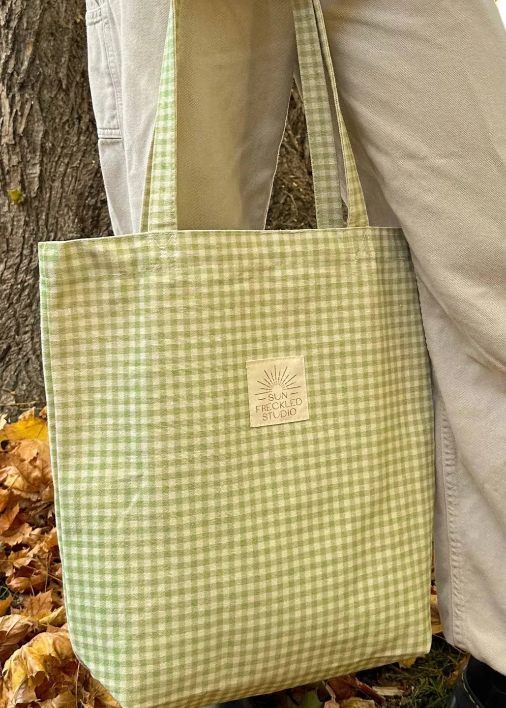 Sage Gingham Tote