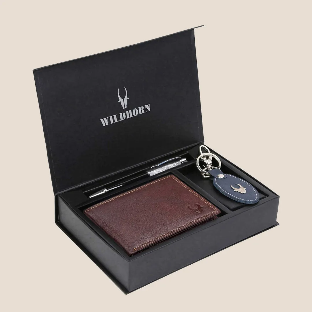 SANFORD Leather Wallet, Keychain & Pen Gift Hamper for Men
