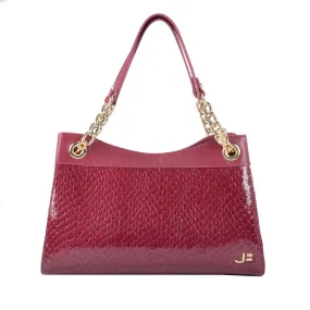 Snake Skin Embossed Leather Shoulder Bag