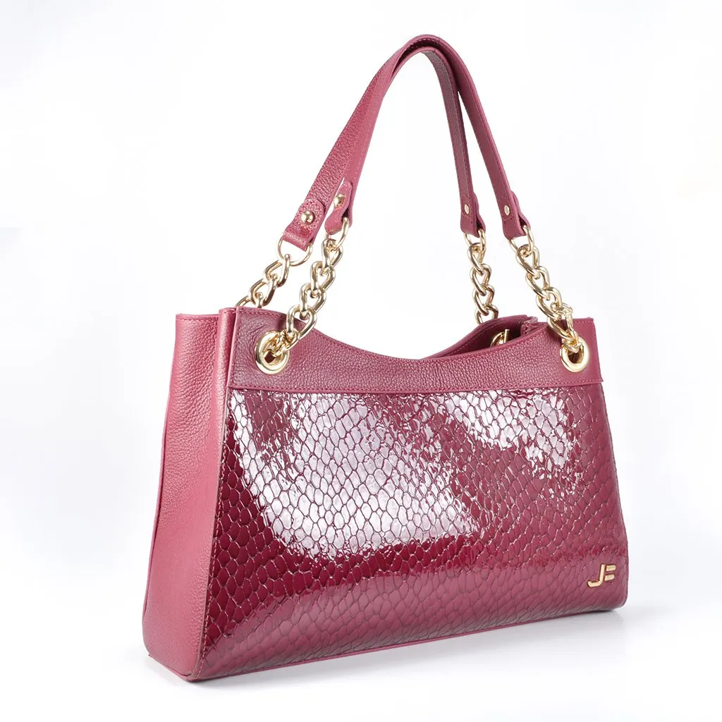 Snake Skin Embossed Leather Shoulder Bag