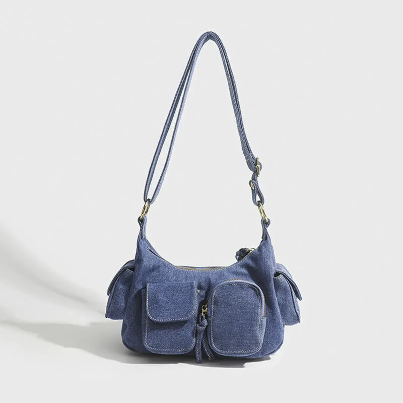 Solid Color Shoulder Bag For Women Minimalist Denim Crossbody Bag