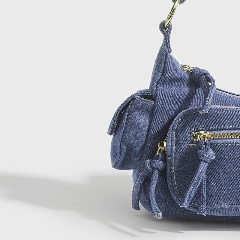 Solid Color Shoulder Bag For Women Minimalist Denim Crossbody Bag