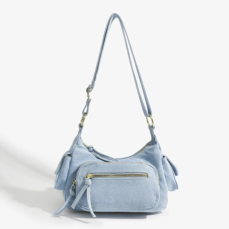 Solid Color Shoulder Bag For Women Minimalist Denim Crossbody Bag